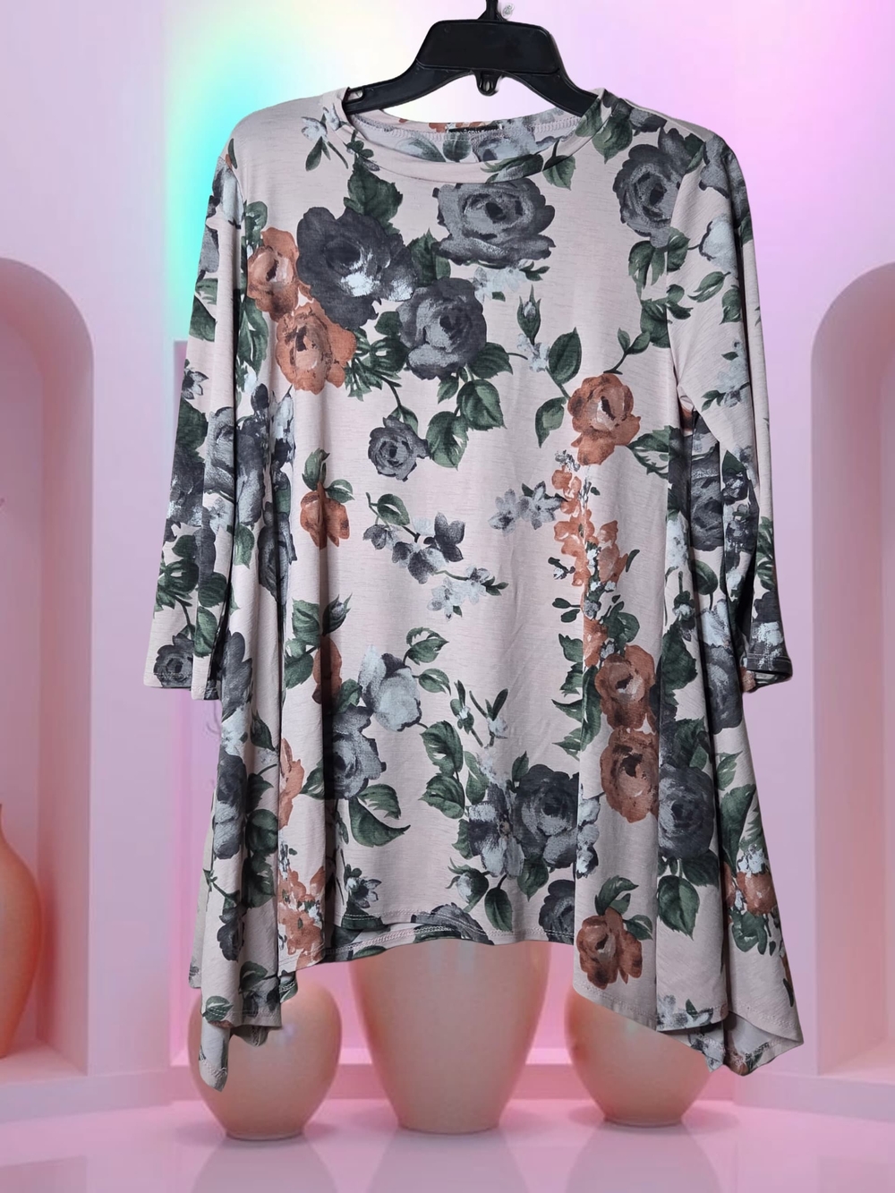 JODIFL Beige Floral Tunic with Green & Rust Accents